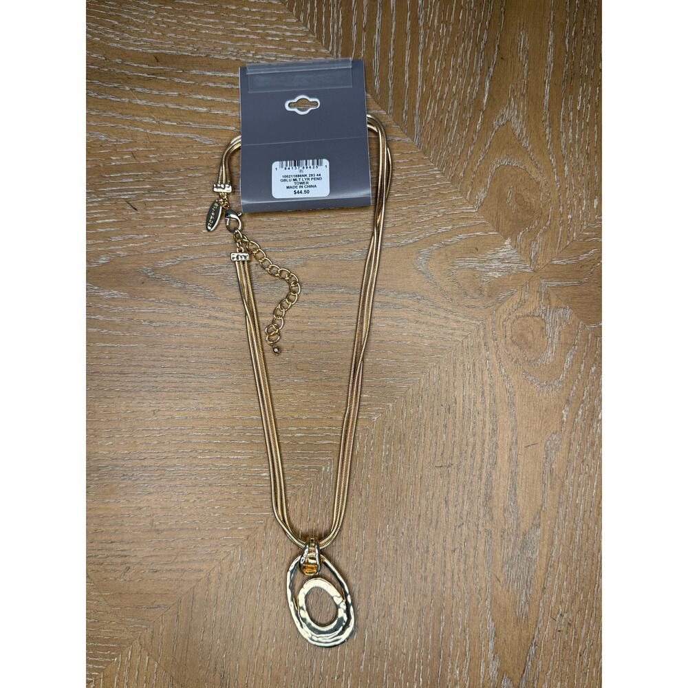 Style & Co Gold Tone Multi Strand Oval Pendant Necklace Adjustable NEW - Picture 5 of 5